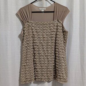 Christopher & Banks Polka Dots Ruffle Layered Blouse Tan Sleeveless Tiered M